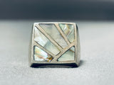 One Of The Most Unique Vintage Native American Navajo Abalone Sterling Silver Inlay Channel Ring-Nativo Arts