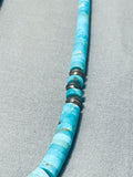 Native American Amazing Vintage Santo Domingo Kingman Turquoise & Jet Sterling Silver Necklace-Nativo Arts