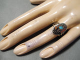Native American Important Vintage Zuni Turquoise Inlay Kokopelli Sterling Silver Ring-Nativo Arts