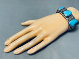 Astounding Vintage Native American Navajo Pilot Mountain Turquoise Sterling Silver Bracelet-Nativo Arts