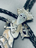 Fascinating Native American Navajo Blue Gem Turquoise Sterling Silver Kachina Bolo-Nativo Arts