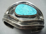 Heavy 120 Gram Vintage Native American Navajo Deep Turquoise Sterling Silver Bracelet-Nativo Arts