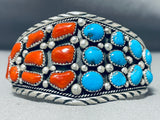Dazzling Native American Navajo Turquoise Coral Sterling Silver Bracelet-Nativo Arts