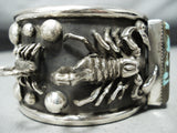 Phil Secatero Native American Navajo Turquoise Sterling Silver Scorpion Bracelet-Nativo Arts