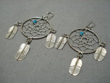 Detailed Intricate!! Vintage Native American Navajo Turquoise Drmcather Sterling Silver Earrings-Nativo Arts