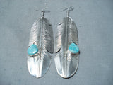 Feather Genius Native American Navajo Turquoise Sterling Silver Earrings-Nativo Arts