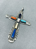 Wonderful Vintage Native American Zuni Blue Gem Turquoise Sterling Silver Cross Pendant-Nativo Arts