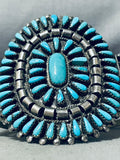 Impressive Vintage Native American Zuni Blue Gem Turquoise Cluster Sterling Silver Huge Bracelet-Nativo Arts