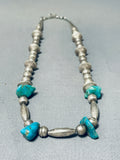 Fabulous Vintage Native American Navajo Kingman Turquoise Sterling Silver Necklace-Nativo Arts