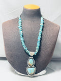 Signed Huge Double Turquoise Native American Navajo Sterling Silver Heishi Necklace-Nativo Arts
