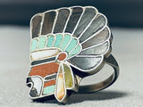 Opulent Detail Vintage Native American Zuni Chief Turquoise Sterling Silver Ring Old-Nativo Arts