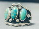 Striking Native American Navajo Royston Turquoise Sterling Silver Ring-Nativo Arts