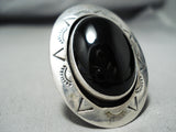 Huge Heavy Vintage Native American Navajo Jet Sterling Silver Ring-Nativo Arts