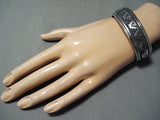 Authentic Thomas Singer Vintage Native American Navajo Sterling Silver Geometric Bracelet-Nativo Arts