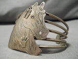 Museum Quality Vintage Native American Navajo Ricky Reader Sterling Silver Carved Bracelet Old-Nativo Arts