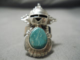 Detailed!! Vintage Native American Navajo Green Turquoise Sterling Silver Kachina Ring-Nativo Arts