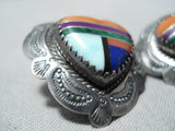 Intricate Vintage Native American Navajo Turquoise Heart Sterling Silver Earrings-Nativo Arts
