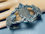 Whimsical Native American Navajo Sterling Silver Toads Bracelet Signed-Nativo Arts