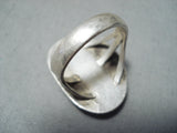 Intense Vintage Native American Navajo Spiderweb Turquoise Sterling Silver Ring-Nativo Arts