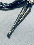Mesmerizing Vintage Native American Navajo Pilot Mountain Turquoise Sterling Silver Huge Bolo-Nativo Arts