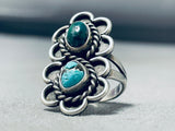 Superb Vintage Native American Navajo Pilot Mountain Cerrillos Turquoise Sterling Silver Ring-Nativo Arts