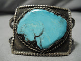Important Blue Diamond Turquoise Vintage Native American Navajo Sterling Silver Bracelet Old-Nativo Arts