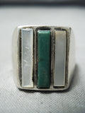 Huge Vintage Native American Navajo Cerrillos Turquoise Inlay Sterling Silver Ring Old-Nativo Arts