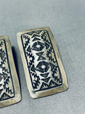 Super Detailed Vintage Native American Navajo Sterling Silver Rug Earrings-Nativo Arts