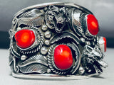 3d Wolf Extreme Detail Vintage Sterling Silver Leaf Bracelet Cuff-Nativo Arts