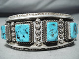 Astonishing Vintage Native American Navajo Square Cut Turquoise Sterling Silver Bracelet Old-Nativo Arts