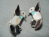 Dancing Birds Vintage Native American Zuni Turquoise Sterling Silver Earrings Old-Nativo Arts