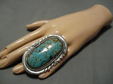 The Biggest Best Vintage Native American Zuni Robert Leekya #8 Turquoise Sterling Silver Ring-Nativo Arts
