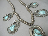 Quality Vintage Native American Navajo Cario Lake Turquoise Sterling Silver Necklace Old-Nativo Arts