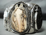 Native American Best Huge Heavy Hand Carved Horse Sterling Silver Bracelet Cuff-Nativo Arts
