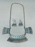 Stunning Vintage Native American Zuni Blue Gem Turquoise Sterling Silver Necklace & Earring Set-Nativo Arts