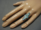 Wonderful Vintage Zuni Native American Blue Gem Turquoise Sterling Silver Ring-Nativo Arts