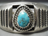 Detailed Vintage Native American Navajo Teadrop Turquoise Sterling Silver Bracelet Cuff Old-Nativo Arts