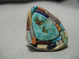 Native American Important Vintage Santo Domingo Turquoise Inlay Sterling Silver Ring-Nativo Arts