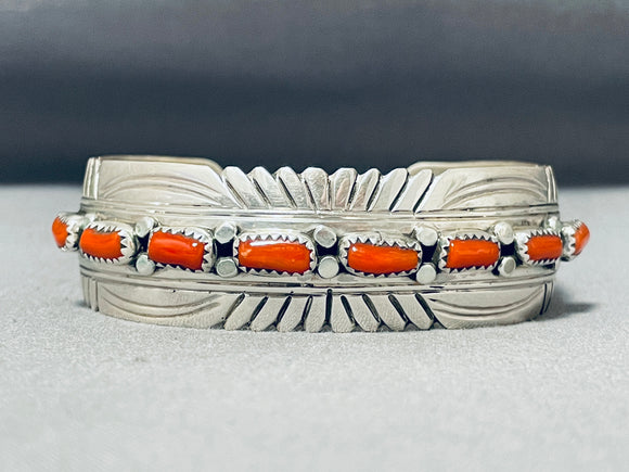 Marvelous Vintage Native American Navajo Signed 8 Corals Sterling Silver Bracelet-Nativo Arts