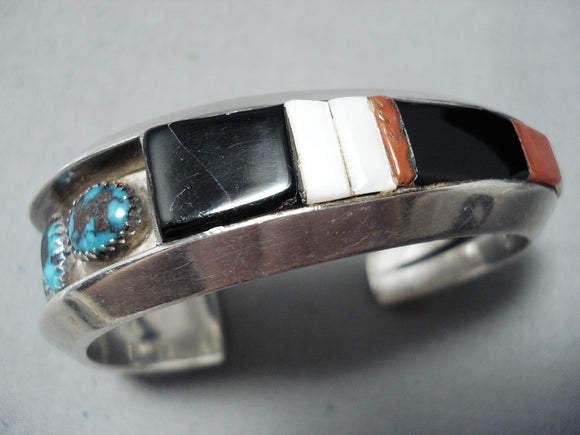 Museum Vintage Native American Navajo Bisbee Turquoise Sterling Silver Inlay Bracelet-Nativo Arts