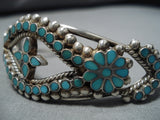 Important Earlier Vintage Native American Zuni Dishta Turquoise Sterling Silver Bracelet Old-Nativo Arts