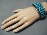Important Vintage Native American Navajo Square Cut Turquoise Sterling Silver Bracelet Old-Nativo Arts