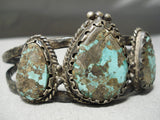 Chunky Very Old 1900's Vintage Native American Navajo Turquoise Sterling Silver Bracelet-Nativo Arts