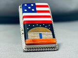 Most Unique Modern Native American Navajo American Flag Hogan Sterling Silver Inlay Ring-Nativo Arts