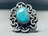 Fabulous Vintage Native American Navajo Pilot Mountain Turquoise Sterling Silver Ring-Nativo Arts