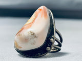 Very Rare Vintage Older Native American Navajo Pink Agate Sterling Silver Ring Old-Nativo Arts