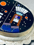 Thick Signed Native American Navajo Turquoise Lapis Sterling Silver Buckle-Nativo Arts