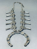 Vintage Native American Navajo Sleeping Beauty Turquoise Sterling Silver Squash Blossom Necklace-Nativo Arts