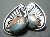 Intricate Vintage Native American Navajo Turquoise Inlay Sterling Silver Earrings-Nativo Arts