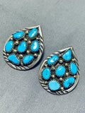 Superb Vintage Native American Navajo Kingman Turquoise Sterling Silver Earrings-Nativo Arts